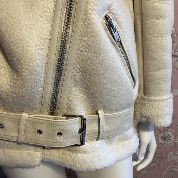 NWOT Zara winter white fur lined biker jacket. - Picture 9 of 11